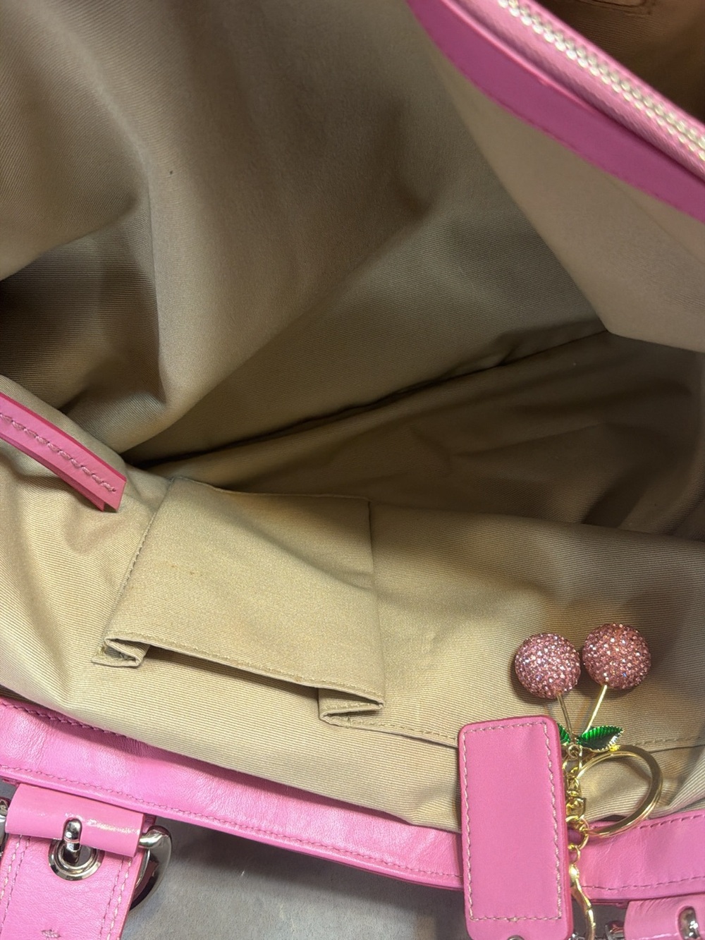 Coach Pink Signature Canvas Shoulder Tote with Patent Trim - Picture 3 of 3